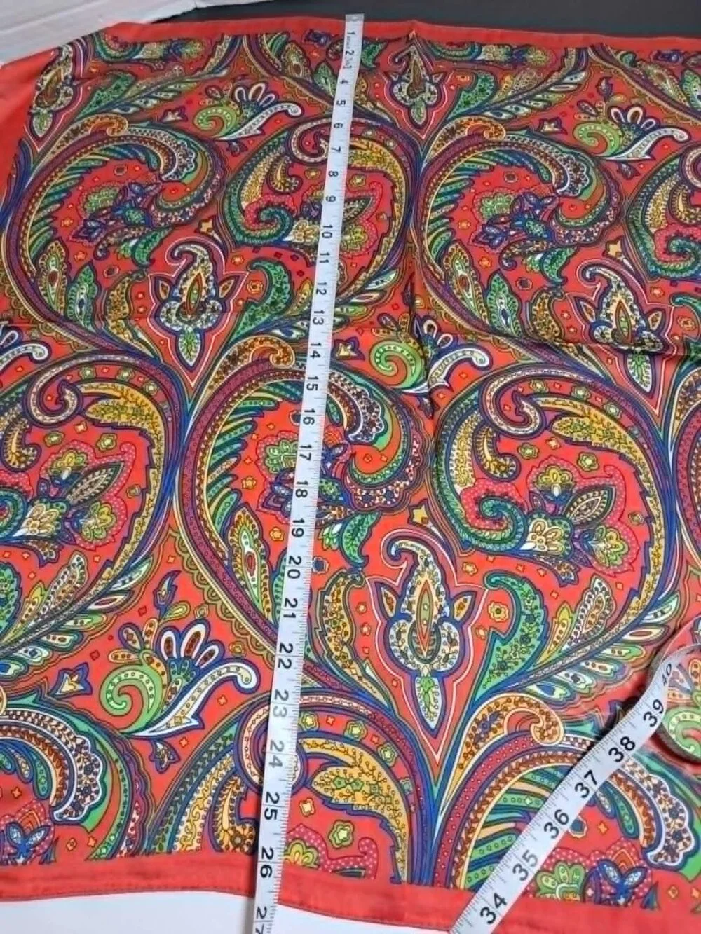 Red Satin Multicolor Paisley Scarf